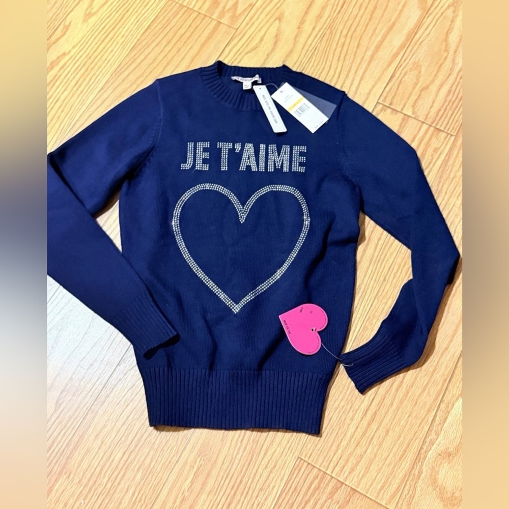 NWT Nanette Lepore red Je T'Aime heart crew neck pullover sweater ladies Small